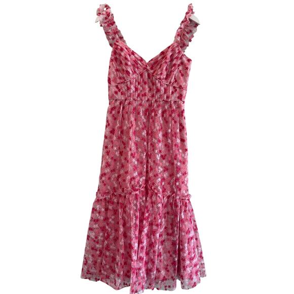 Monique Lhuillier Floral Embroidered Mesh Midi Peony - Picture 7 of 13